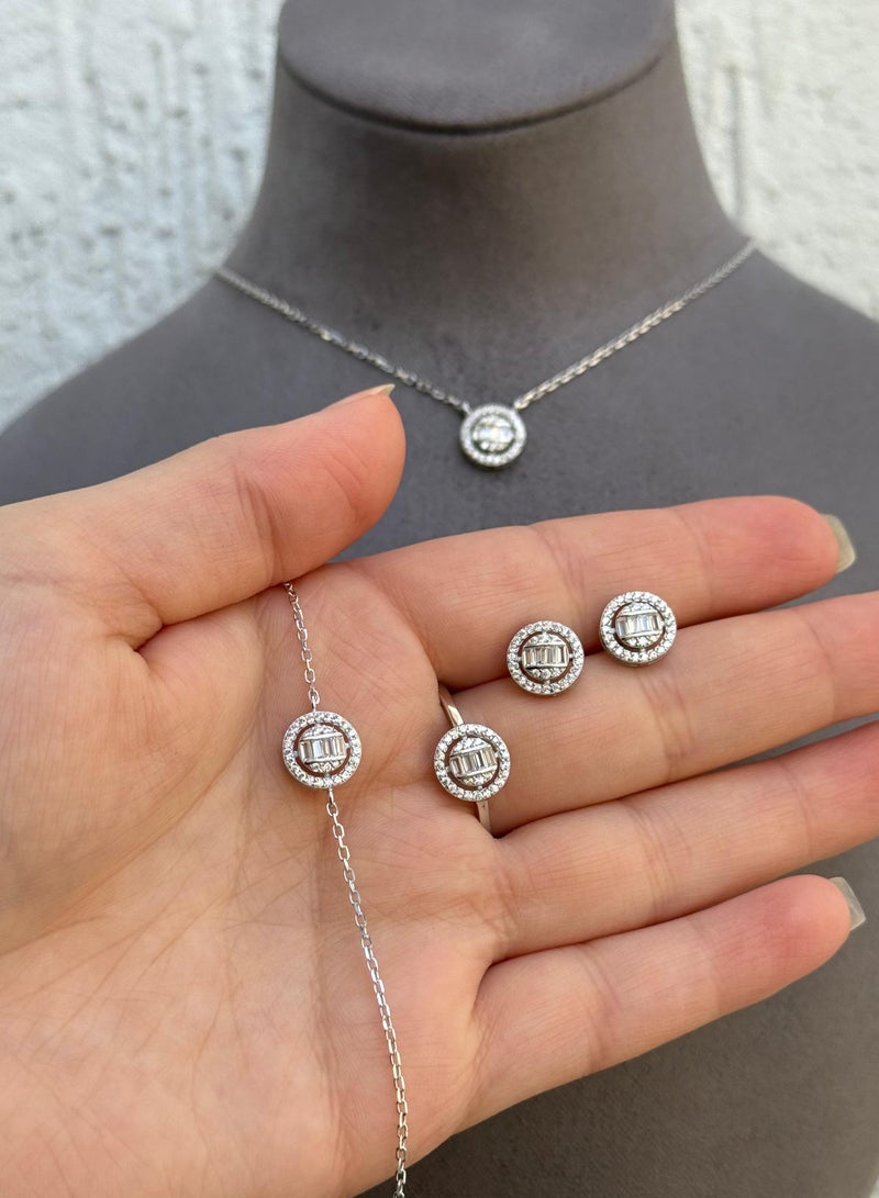 Al Kasr Jewelry Radiant Circle Jewelry Set - Intricate Circle Design - Sterling Silver 925 with Zircon Stones  Plated Rhodium White Gold 18K - Image 3