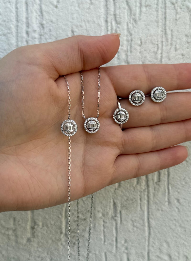 Al Kasr Jewelry Radiant Circle Jewelry Set - Intricate Circle Design - Sterling Silver 925 with Zircon Stones  Plated Rhodium White Gold 18K - Image 2