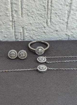 Radiant Circle Jewelry Set - Intricate Circle Design - Sterling Silver 925 with Zircon Stones Plated Rhodium White Gold 18K