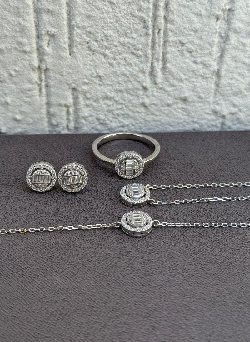 Al Kasr Jewelry Radiant Circle Jewelry Set - Intricate Circle Design - Sterling Silver 925 with Zircon Stones  Plated Rhodium White Gold 18K - Image 1