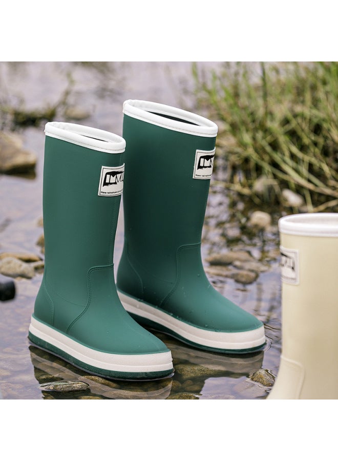Parent-child High-top Rain Boots For Men And Women, Fashionable Fishing Shoes, Non-slip Waterproof Shoes, Couple Work Rubber Shoes, Warm Children's Rain Boots