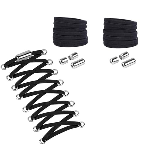 Gozaqe No Tie Elastic Shoe Laces,1 Pairs,Elastic Shoe Laces for Kids,Adult and elderly,Screw Capsule Shoe Clasp,Suitable for Sports Shoes,Casual Shoes,Hiking Shoes,Etc (Black) - Image 1