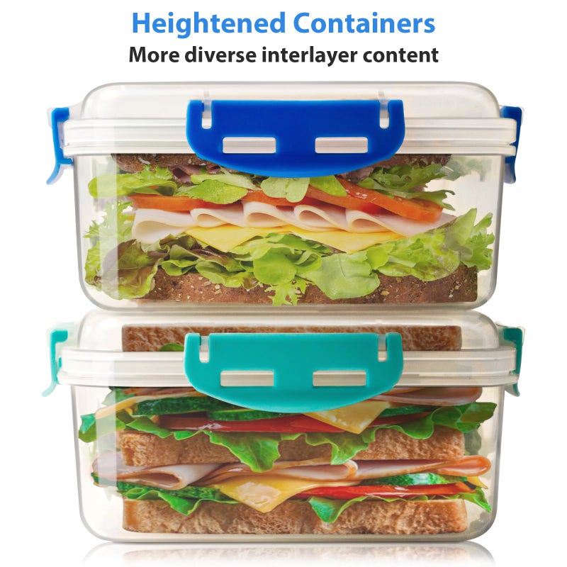 Freshmage 4 PCS Sandwich Containers - 100% Airtight & BPA-Free & Microwave & Dishwasher Safe Kitchen Storage Containers with Upgraded Snaps, 2 heightened Containers for Lunch Boxes and 2 normal version - Image 4