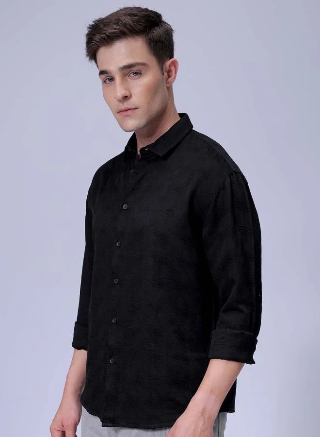 شركة المرآب الهندية Men Relaxed Fit Solid Full Sleeves Cutaway Collar Resort Wear Shirt