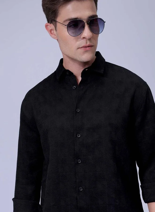 شركة المرآب الهندية Men Relaxed Fit Solid Full Sleeves Cutaway Collar Resort Wear Shirt