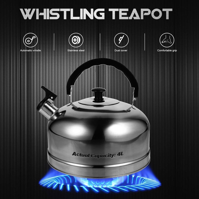 woobles 5L Stove Top Whistling Tea Kettle with Heat- Proof Handle Stainless Steel Whistle Tea Pot Teapot Large Capacity Hot Water Kettle 22.5X22.5X21CM Silver - Image 2