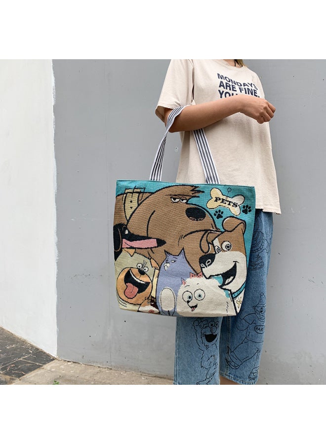 Matai Style Special Embroidered Fashion Women's Bag Ethnic Style Canvas Bag Shoulder Bag Large Capacity Handbag-Color:Pet Collection - Image 1