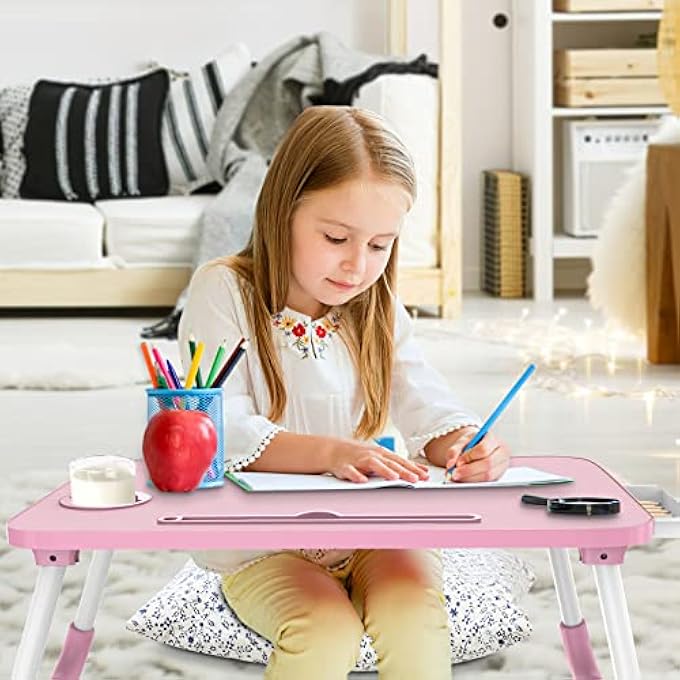 rayihni MULTI-FUNCTION LAPTOP BED TABLE WITH STORAGE DRAWER AND CUP HOLDER, LAP DESK STAND TRAY FOR EATING, READING AND WORKING - Image 2