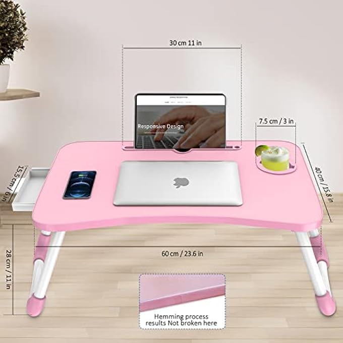 rayihni MULTI-FUNCTION LAPTOP BED TABLE WITH STORAGE DRAWER AND CUP HOLDER, LAP DESK STAND TRAY FOR EATING, READING AND WORKING - Image 3