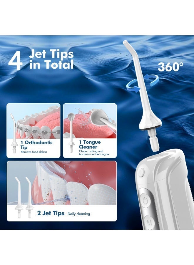 WAFLOO Water Flosser for Teeth Cordless: 4 Jet Tips 4 Modes Oral Irrigator Portable, 300ML Tank USB Rechargeable IPX7 Waterproof Water Flossing for Adults Teeth Cleaning Home and Travel, White - Image 5