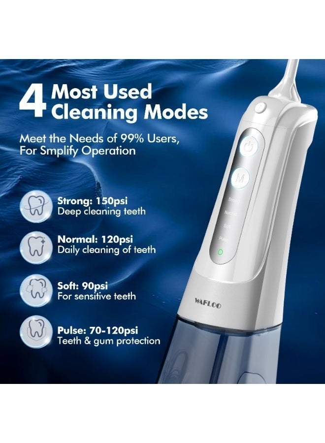 WAFLOO Water Flosser for Teeth Cordless: 4 Jet Tips 4 Modes Oral Irrigator Portable, 300ML Tank USB Rechargeable IPX7 Waterproof Water Flossing for Adults Teeth Cleaning Home and Travel, White - Image 3
