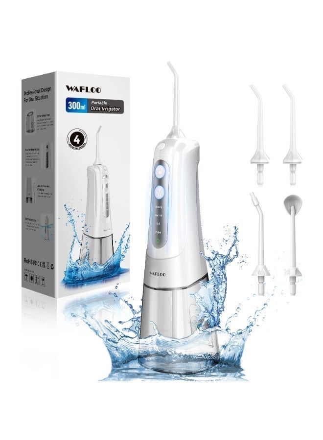 WAFLOO Water Flosser for Teeth Cordless: 4 Jet Tips 4 Modes Oral Irrigator Portable, 300ML Tank USB Rechargeable IPX7 Waterproof Water Flossing for Adults Teeth Cleaning Home and Travel, White - Image 1