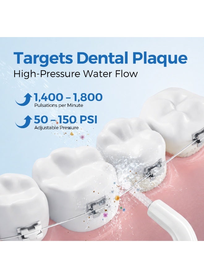 WAFLOO Water Flosser for Teeth Cordless: 4 Jet Tips 4 Modes Oral Irrigator Portable, 300ML Tank USB Rechargeable IPX7 Waterproof Water Flossing for Adults Teeth Cleaning Home and Travel, White - Image 5
