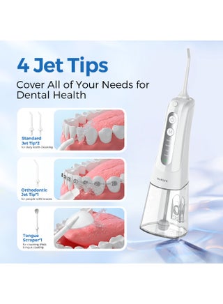 Water Flosser for Teeth Cordless: 4 Jet Tips 4 Modes Oral Irrigator Portable, 300ML Tank USB Rechargeable IPX7 Waterproof Water Flossing for Adults Teeth Cleaning Home and Travel, White - view 3