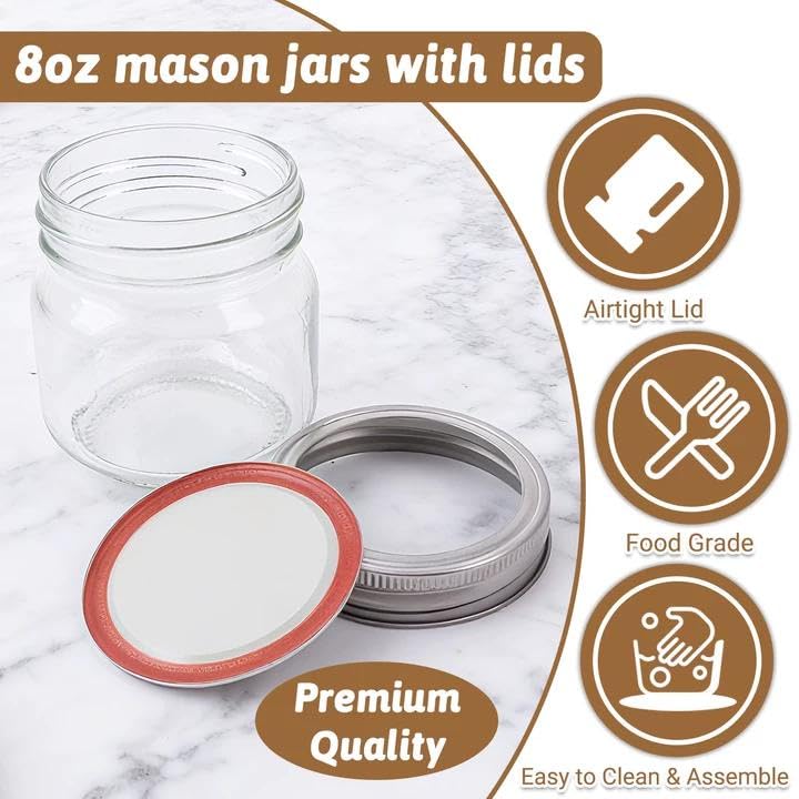 STARSIDE 8 oz Glass Mason Jars with Airtight Lids and Bands,30 Pack with Labels &Tags, Half Pint Canning Jars for Honey, Jam, Candies, Jelly, Spice, DIY Crafts & Wedding Favors - Image 4