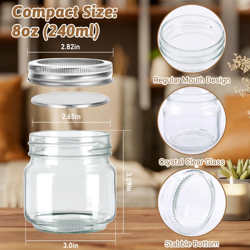 STARSIDE 8 oz Glass Mason Jars with Airtight Lids and Bands,30 Pack with Labels &Tags, Half Pint Canning Jars for Honey, Jam, Candies, Jelly, Spice, DIY Crafts & Wedding Favors - Image 3