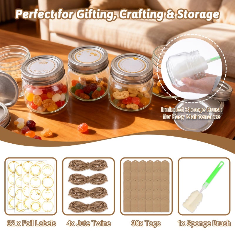 STARSIDE 8 oz Glass Mason Jars with Airtight Lids and Bands,30 Pack with Labels &Tags, Half Pint Canning Jars for Honey, Jam, Candies, Jelly, Spice, DIY Crafts & Wedding Favors - Image 5