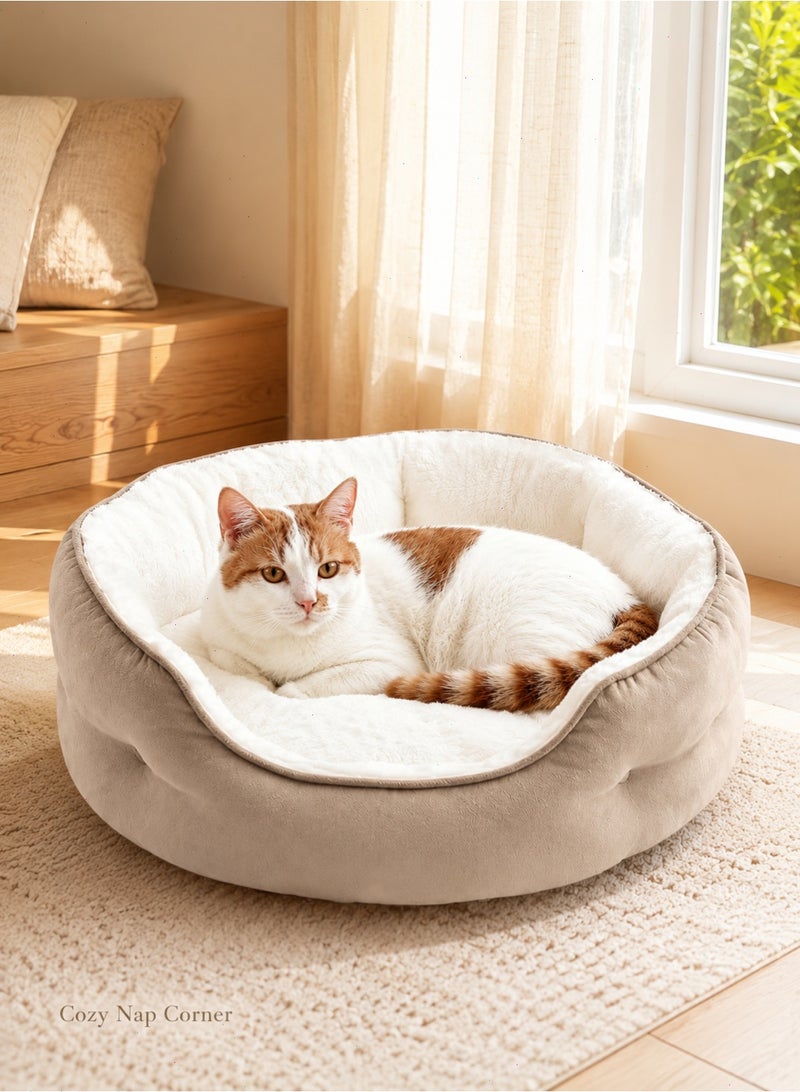 Plush Cat Bed for Indoor Cats and Small Dogs, 50 cm Round Washable Pet Bed with Sherpa Lining and Non-Slip Bottom - Image 5