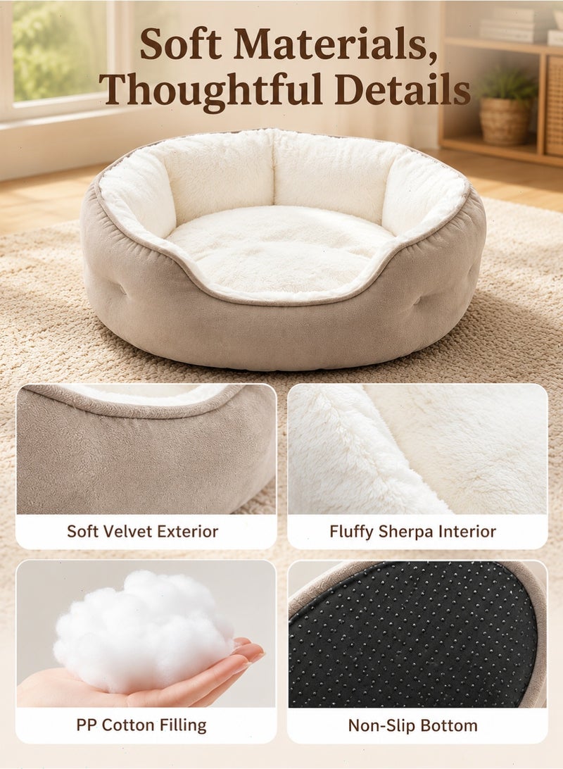 Plush Cat Bed for Indoor Cats and Small Dogs, 50 cm Round Washable Pet Bed with Sherpa Lining and Non-Slip Bottom - Image 4
