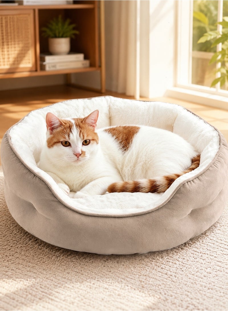 Plush Cat Bed for Indoor Cats and Small Dogs, 50 cm Round Washable Pet Bed with Sherpa Lining and Non-Slip Bottom - Image 1