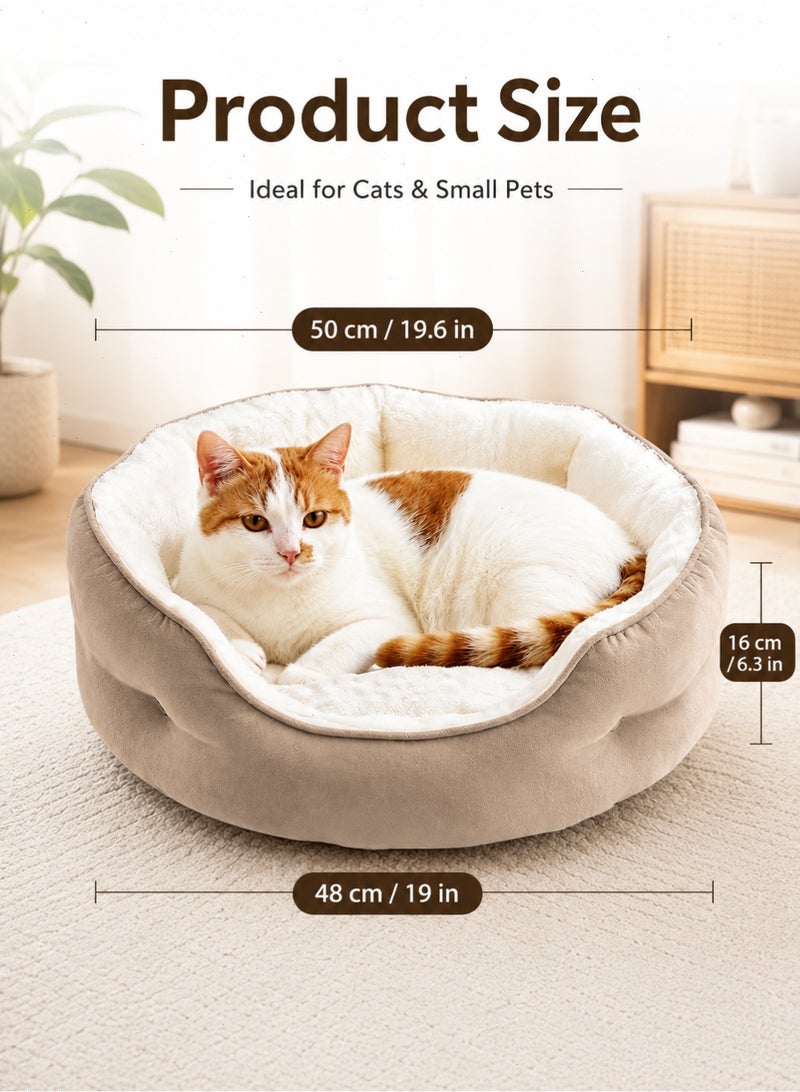 Plush Cat Bed for Indoor Cats and Small Dogs, 50 cm Round Washable Pet Bed with Sherpa Lining and Non-Slip Bottom - Image 2