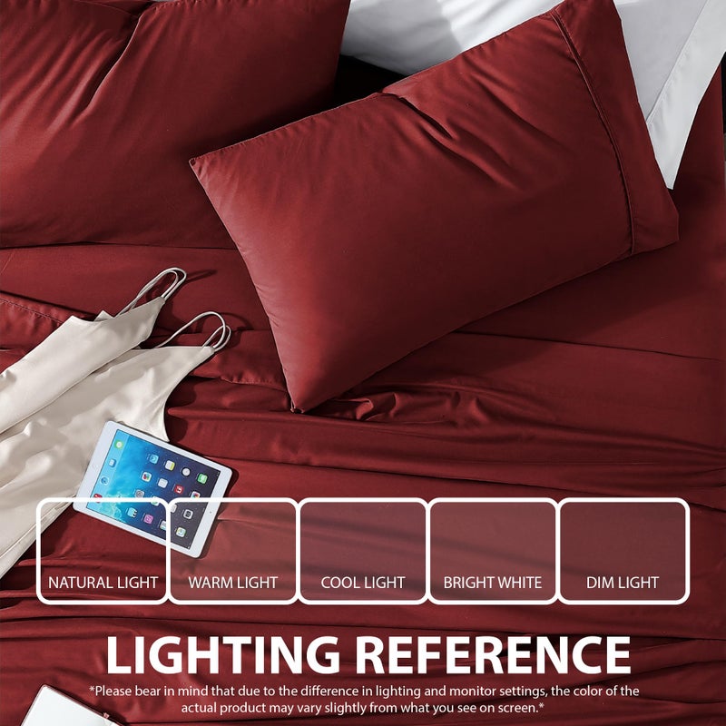 Cathay Home Essentials Ultra Soft Hypoallergenic Wrinkle Resistant Double Brushed Microfiber Bedding Sheet Set, Burgundy, Twin - Image 4