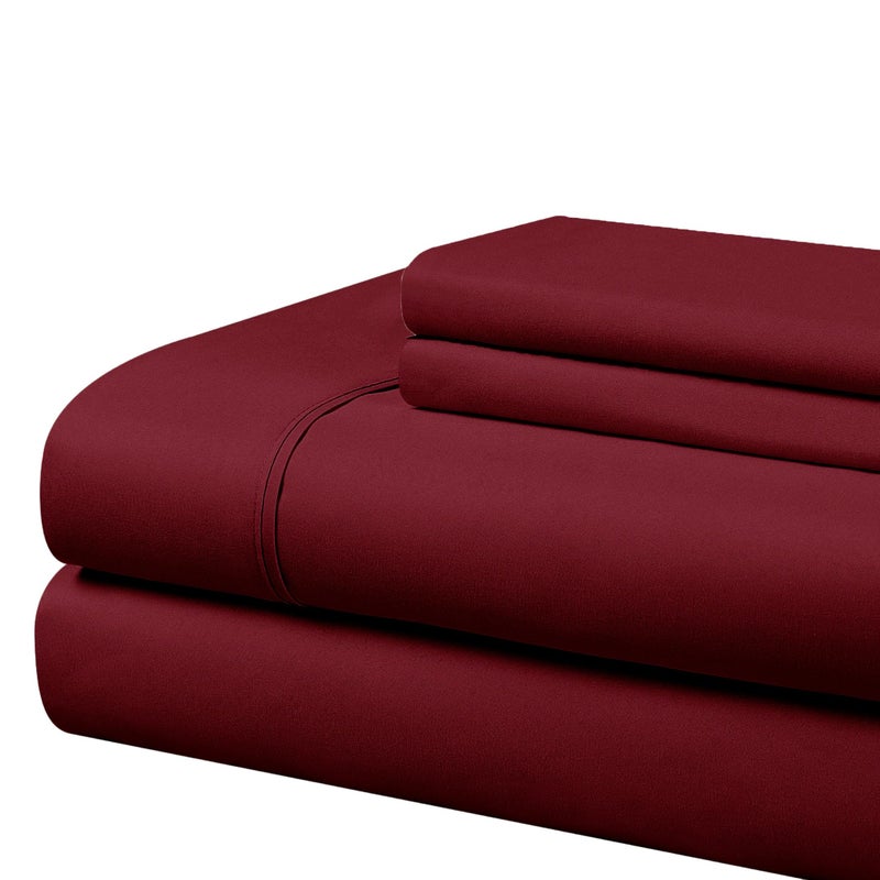 Cathay Home Essentials Ultra Soft Hypoallergenic Wrinkle Resistant Double Brushed Microfiber Bedding Sheet Set, Burgundy, Twin - Image 1