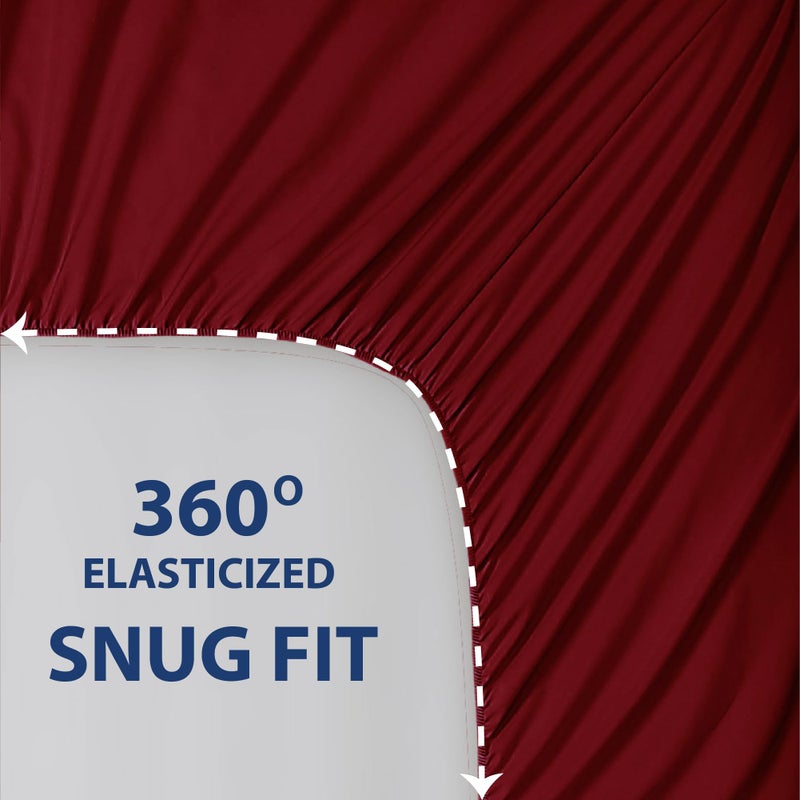 Cathay Home Essentials Ultra Soft Hypoallergenic Wrinkle Resistant Double Brushed Microfiber Bedding Sheet Set, Burgundy, Twin - Image 3