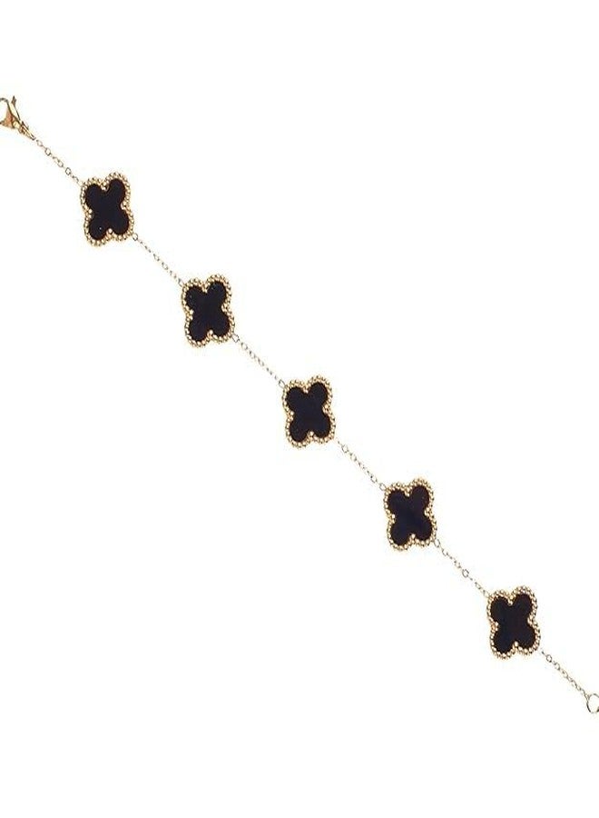 JWELLA Gold Plated Black Clover Wrist Bracelet for Women | Hand Band for Girls | Fancy & Stylish Womens Accessories Bracelets for Woman, Girlfriend & Wife - Image 1
