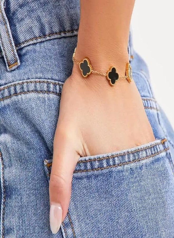 JWELLA Gold Plated Black Clover Wrist Bracelet for Women | Hand Band for Girls | Fancy & Stylish Womens Accessories Bracelets for Woman, Girlfriend & Wife - Image 5