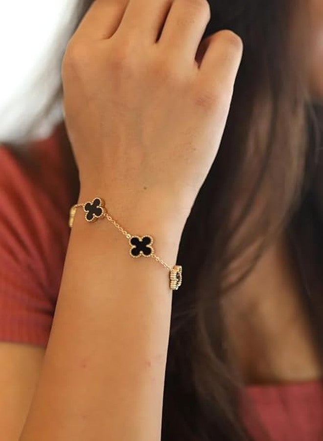JWELLA Gold Plated Black Clover Wrist Bracelet for Women | Hand Band for Girls | Fancy & Stylish Womens Accessories Bracelets for Woman, Girlfriend & Wife - Image 4