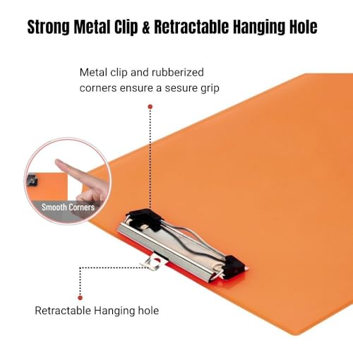 Bambalio Plastic 14 x 9.7 Clipboard Writing Pad Clipboards Drawing/Writing/Clipboard with Clip | Sturdy, Lightweight for Office, School, College (Orange) - Image 3