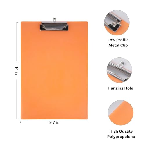 Bambalio Plastic 14 x 9.7 Clipboard Writing Pad Clipboards Drawing/Writing/Clipboard with Clip | Sturdy, Lightweight for Office, School, College (Orange) - Image 2