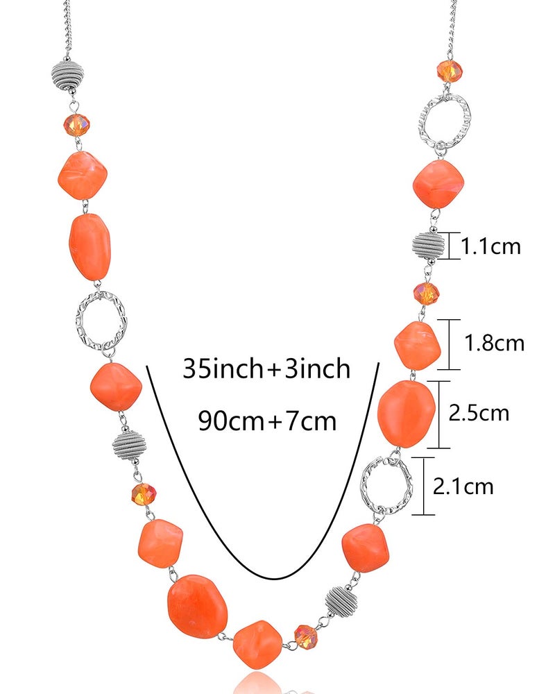 BULINLIN Beaded Long Necklace for Women Silver Sweater Chain Necklace with Crystal Resin Beads, Fashion Jewelry Necklace(Dark light orange) - Image 5