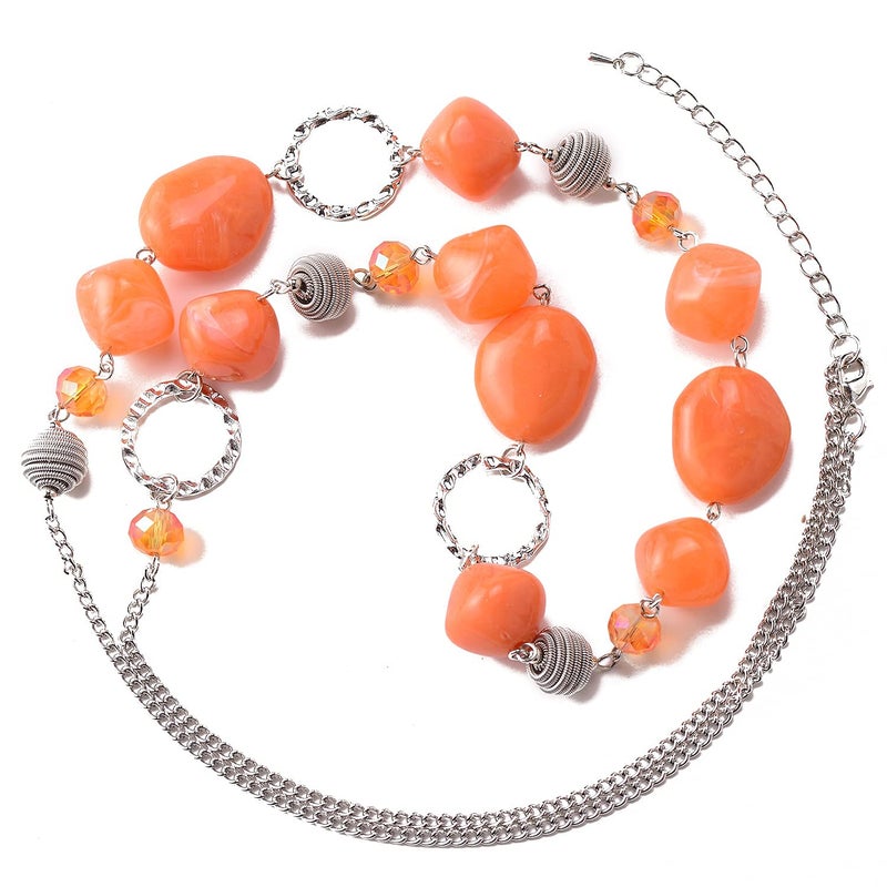 BULINLIN Beaded Long Necklace for Women Silver Sweater Chain Necklace with Crystal Resin Beads, Fashion Jewelry Necklace(Dark light orange) - Image 2