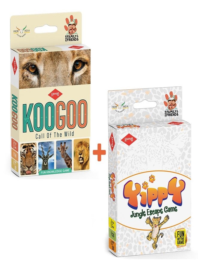 كادو لعبة الورق KAADOO Combo (2 في 1) - لعبة KOOGOO التعليمية ذات الطابع البري + لعبة Yippy المليئة بالتشويق مع الحيوانات للأطفال من سن 7 سنوات فما فوق - صنع في الهند - هدايا تذكارية (2-6 لاعبين) - Image 1