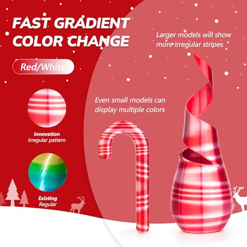 AMOLEN Silk PLA 3D Printer Filament, Shiny Multicolor Christmas Rainbow PLA Filament 1.75mm, Fast Color Change PLA 3D Printing Filament for Most FDM 3D Printer, Red White, 1kg (2.2lbs) - Image 3