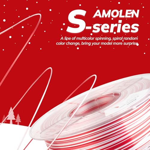 AMOLEN Silk PLA 3D Printer Filament, Shiny Multicolor Christmas Rainbow PLA Filament 1.75mm, Fast Color Change PLA 3D Printing Filament for Most FDM 3D Printer, Red White, 1kg (2.2lbs) - Image 2