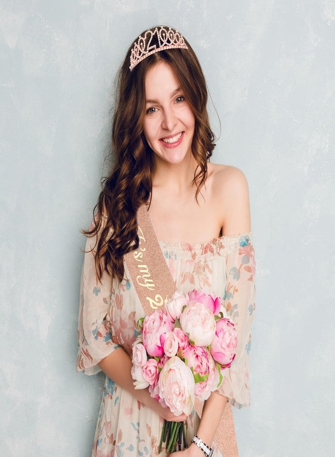 CAVETEE 21st Birthday Crown for Women, Rose Gold Tiara and Sash - Rhinestone Crown, 21st Happy Birthday Decorations for Party Favor - Image 3