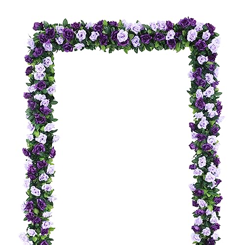Kisflower 3Pack Artificial Rose Flower Garland, 23.7FT Fake Vines Silk Flowers Hanging Rose Ivy for Wedding Arch Decorations Room Party Home Garden Hotel Office Wall Decor (Purple) - Image 3