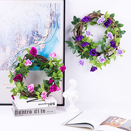 Kisflower 3Pack Artificial Rose Flower Garland, 23.7FT Fake Vines Silk Flowers Hanging Rose Ivy for Wedding Arch Decorations Room Party Home Garden Hotel Office Wall Decor (Purple) - Image 5
