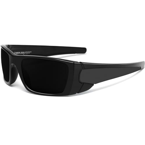 MAXJULI XL Z87 Wrap Around Sunglasses for Big Wide Heads Men TR90 Ultralight UV400 Protection Safety Glasses Z8236 (Black/Super Dark) - Image 1
