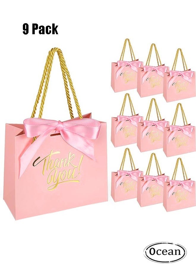 Ocean 9 Pack Thank You Gift Bags，with Handles 5.5 x 2.4 x 4.7 Inches Small Gift Bags with Bow Ribbon Party Favor Bags Paper Gift Bags Bulk for Baby Shower, Wedding, Party Favor, Birthday  - Image 1