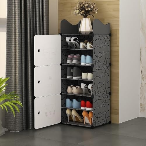 EXVITO Portable Shoe Rack for Home Plastic Shelves Household - 5 Door DIY Multipurpose Shoe Rack Organizer, Shoe Storage-Shelf with Dustproof Door Entryway - (Blackwhite, 3 Door) - Image 1