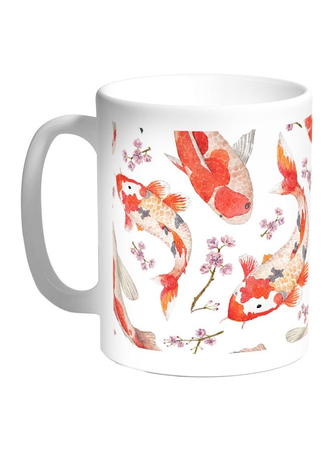 RYN Fish Printed Coffee Mug White/Red/Grey 11ounce
