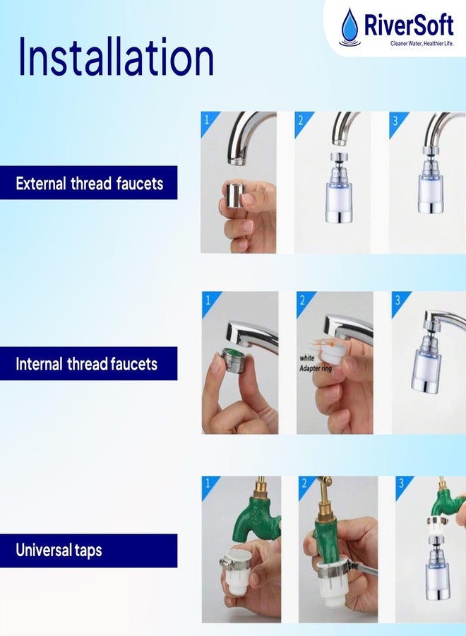 RiverSoft EcoBlu EB-03 360° Rotatable Kitchen Faucet Tap Extender with Filter | 3 Flow Modes | Removes Sediments | with Mineral Balls - Image 3