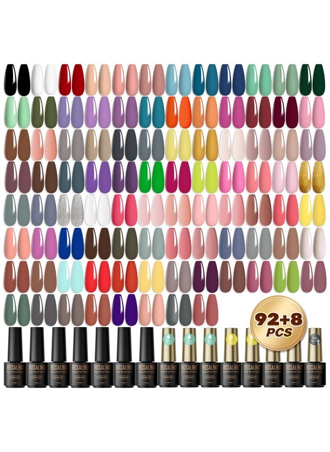 Rosalind 100Pcs Gel Nail Polish Set 92 Pcs Colors Gel Polish Set With 8 Bottles Of Base And Glossy Matte Top Coat Starter Gel Nail Set Suitable For All Seasons Gift For Women  - Image 1