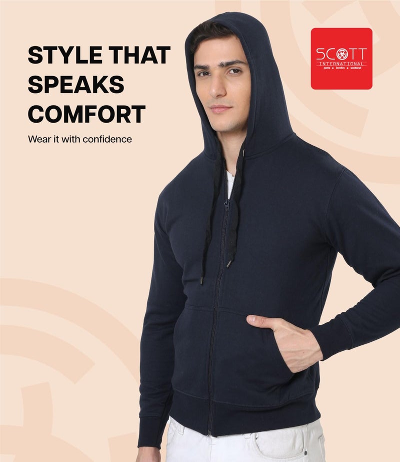 Scott International Hoodies for Men Stylish Winter Jackets for Men Sports Jackets Gym Jacket for Mens Cotton Sweatshirt with Zip Bike Jacket for Mens Navy Blue - Image 4
