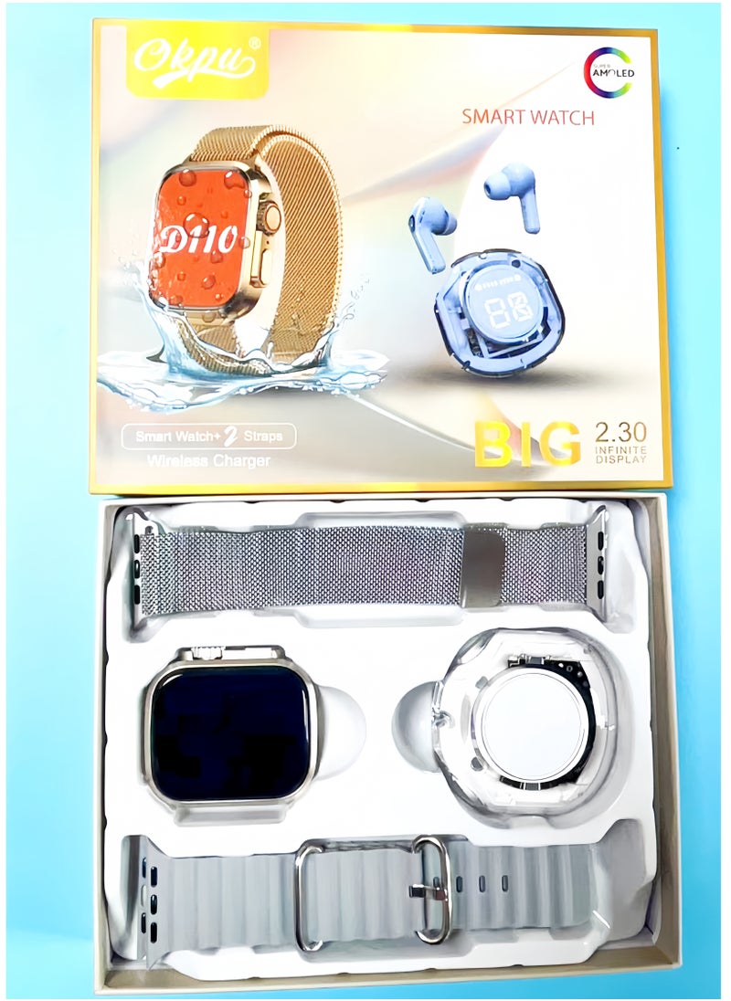LESHP - The New 2.3 Large-Screen Bluetooth Calling, Heart-Rate Monitoring Smartwatch Comes With A Wireless Bluetooth Headset With A Milan Steel Band And A Silicone Band - Image 1