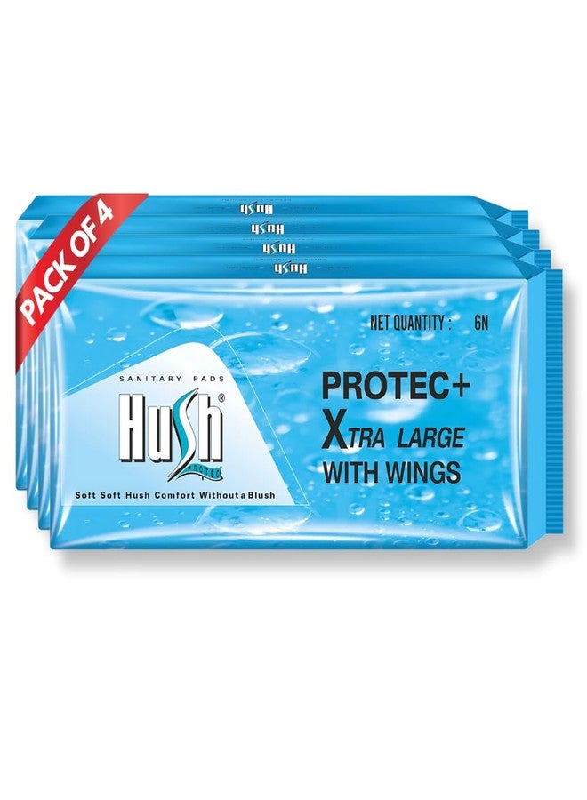 Hush Protec+ Sanitary Pads for Women XL 280mm | Pack of 4 | Total 24 Pads | Cotton Sanitary Pads | Pads for Periods | Extra Soft Large Wings | Leak Lock Protection - Image 1